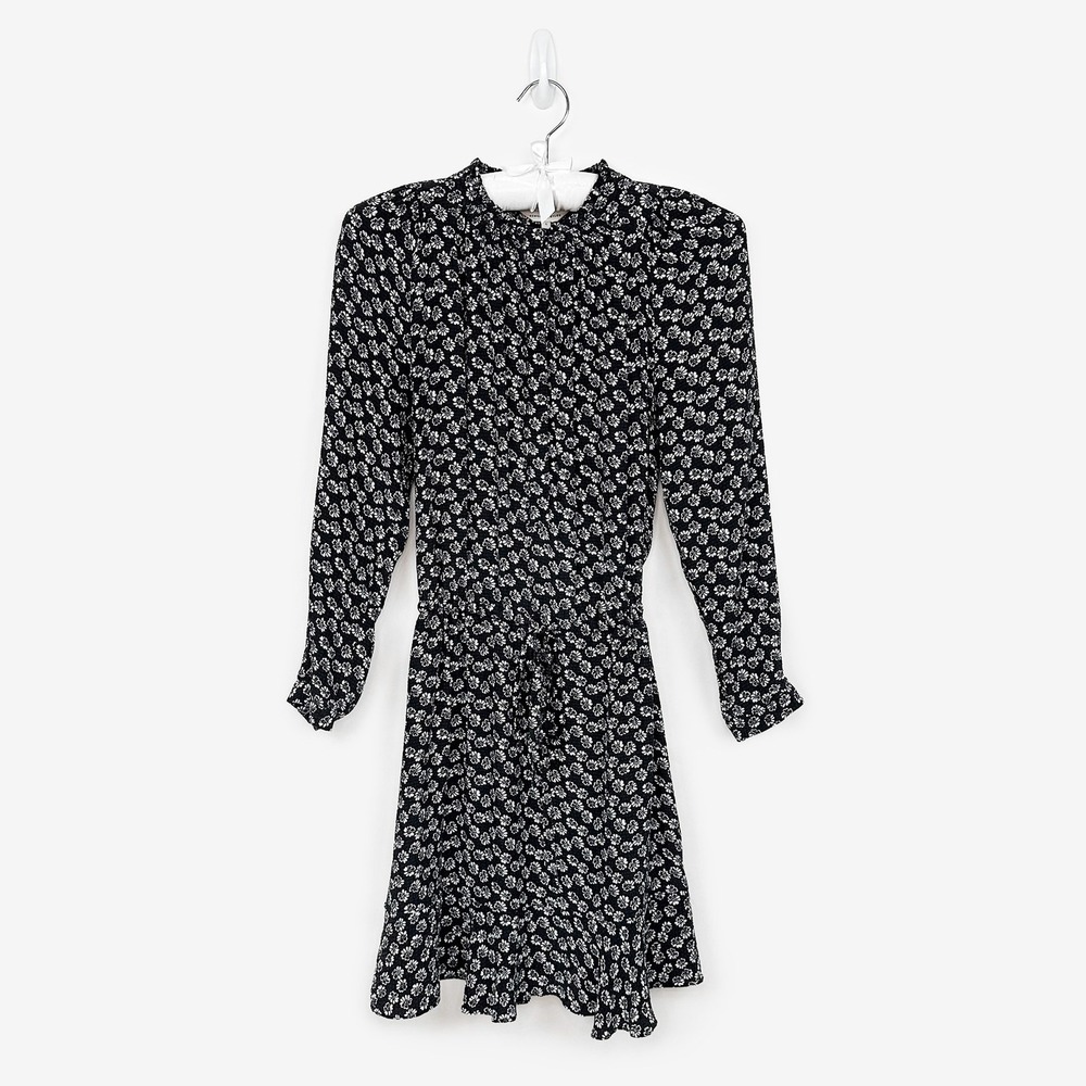 Rebecca Taylor Silk Mini Dress Size 6 Black Floral Silk Long Sleeve Whimsygoth
